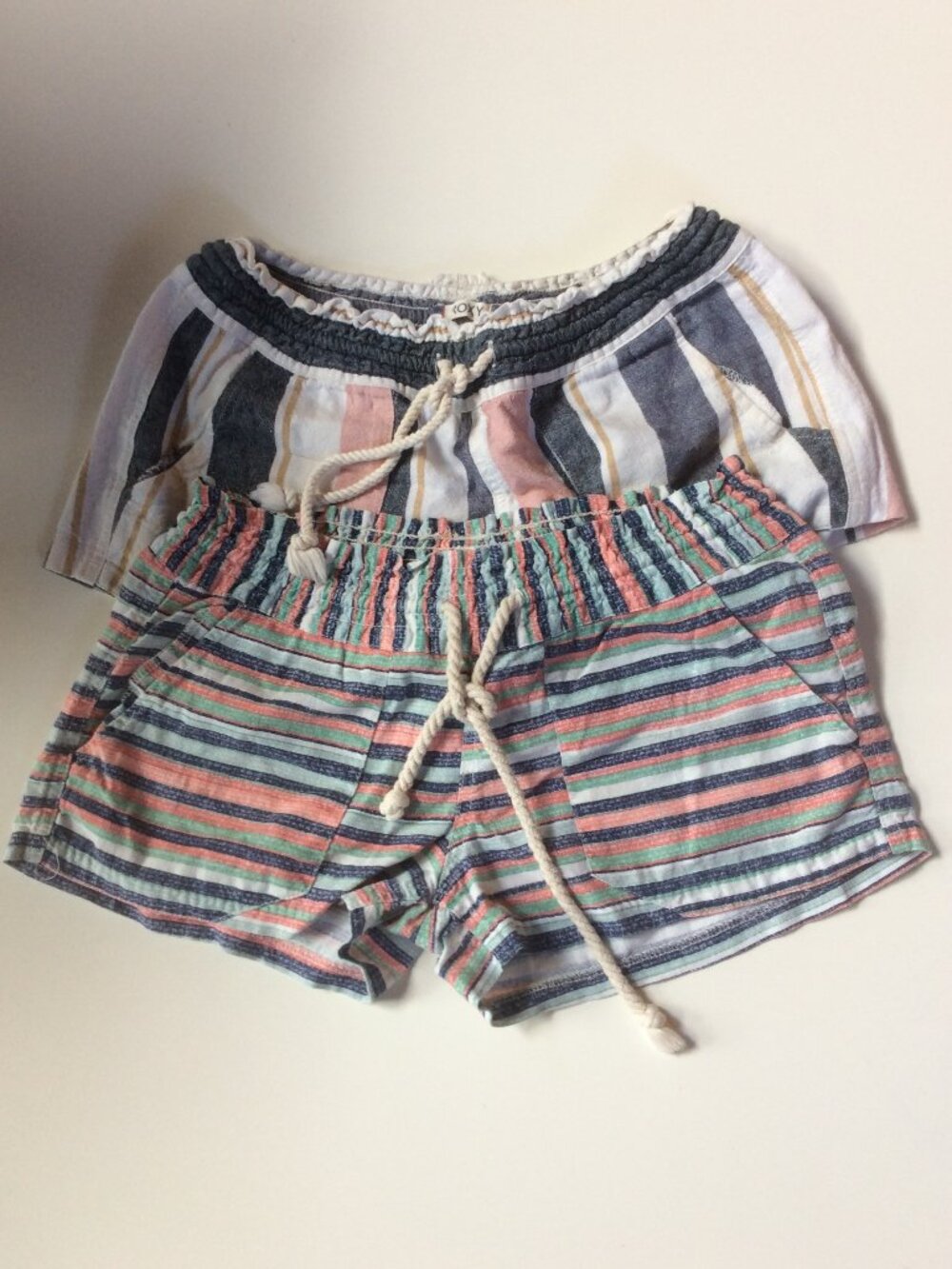 Roxy Oceanside Flax Linen Blend Bundle of 2 Striped Boho Festival Shorts Size S